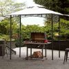 13Ft.Lx4.5Ft.W Iron Double Tiered Backyard Patio BBQ Grill Gazebo with Bar Counters&Extendable Shades; White
