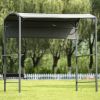Outdoor 7Ft.Wx4.5Ft.L Iron Double Tiered Backyard Patio BBQ Grill Gazebo with Side Awning; Bar Counters and Hooks; Gray
