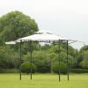 13Ft.Lx4.5Ft.W Iron Double Tiered Backyard Patio BBQ Grill Gazebo with Bar Counters&Extendable Shades; White