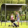 Outdoor 7Ft.Wx4.5Ft.L Iron Double Tiered Backyard Patio BBQ Grill Gazebo with Side Awning; Bar Counters and Hooks; Gray