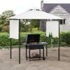 13Ft.Lx4.5Ft.W Iron Double Tiered Backyard Patio BBQ Grill Gazebo with Bar Counters&Extendable Shades; White