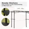 13Ft.Lx4.5Ft.W Iron Double Tiered Backyard Patio BBQ Grill Gazebo with Bar Counters&Extendable Shades; White
