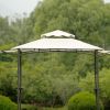 13Ft.Lx4.5Ft.W Iron Double Tiered Backyard Patio BBQ Grill Gazebo with Bar Counters&Extendable Shades; White